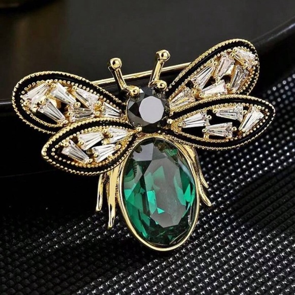 NWT Green & Gold Bug Rhinestone Pin - Picture 2 of 6